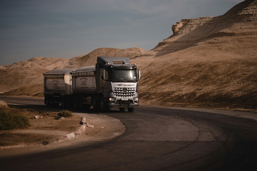 Bulk haulage truck on the road from mine to port